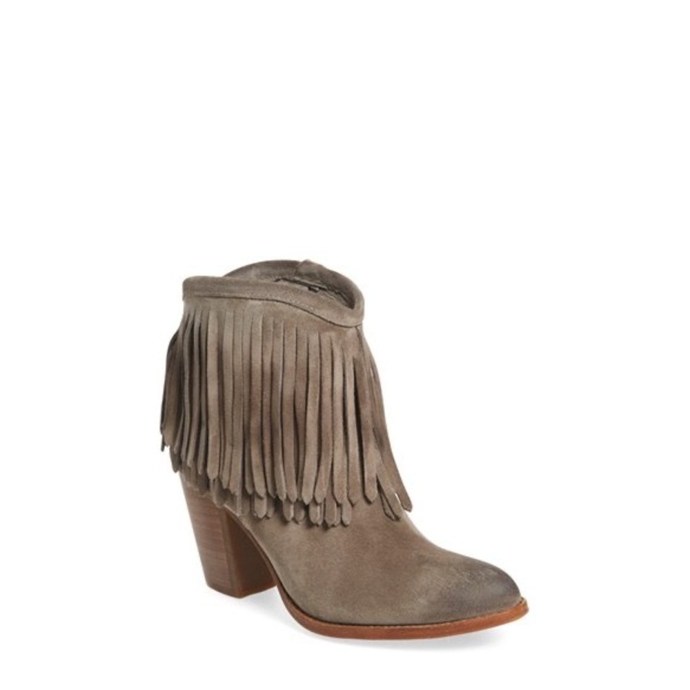 FRYE Boots Booties Ilana fringe Leather cowgirl cowboy western Taupe Gray 8 B